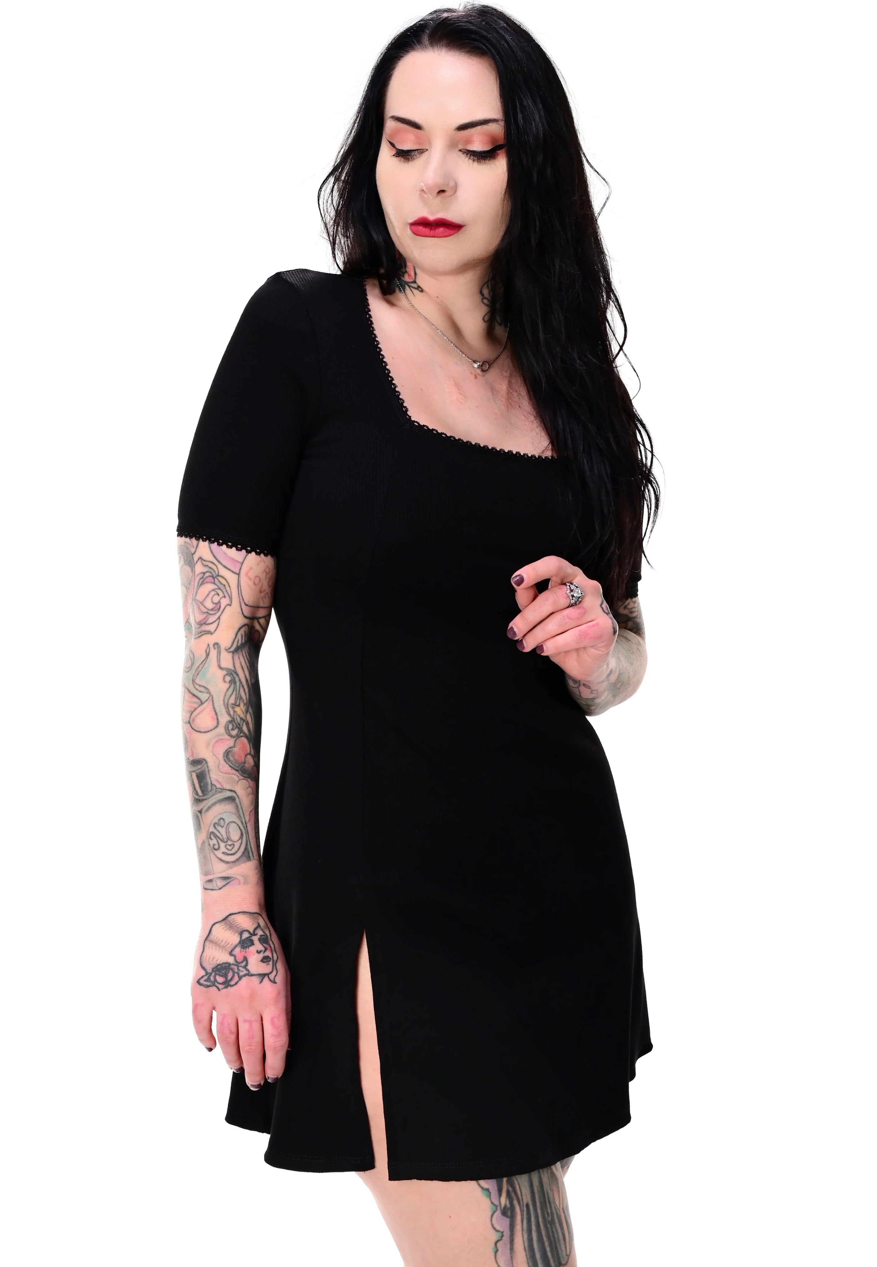 Foxblood - Natalie Ribbed Mini Black - Dress | Women-Image