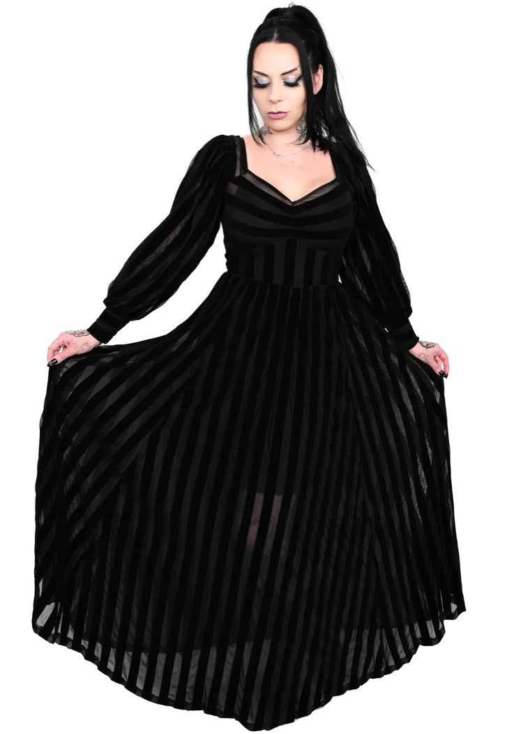 Foxblood - Victoria Striped Mesh Gown Black - Dress | Women-Image