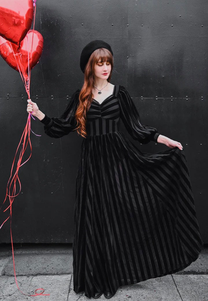 Foxblood - Victoria Striped Mesh Gown Black - Dress | Women-Image