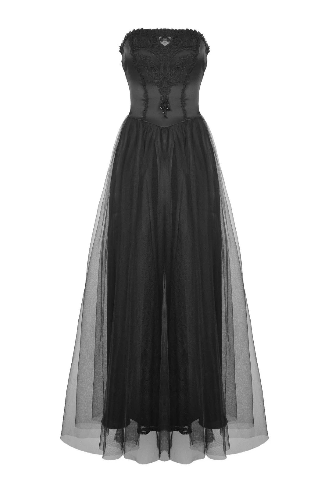 Dark In Love - Gorgeous Beaded Tulle Maxi Gothic Wedding Black - Dress | Women-Image