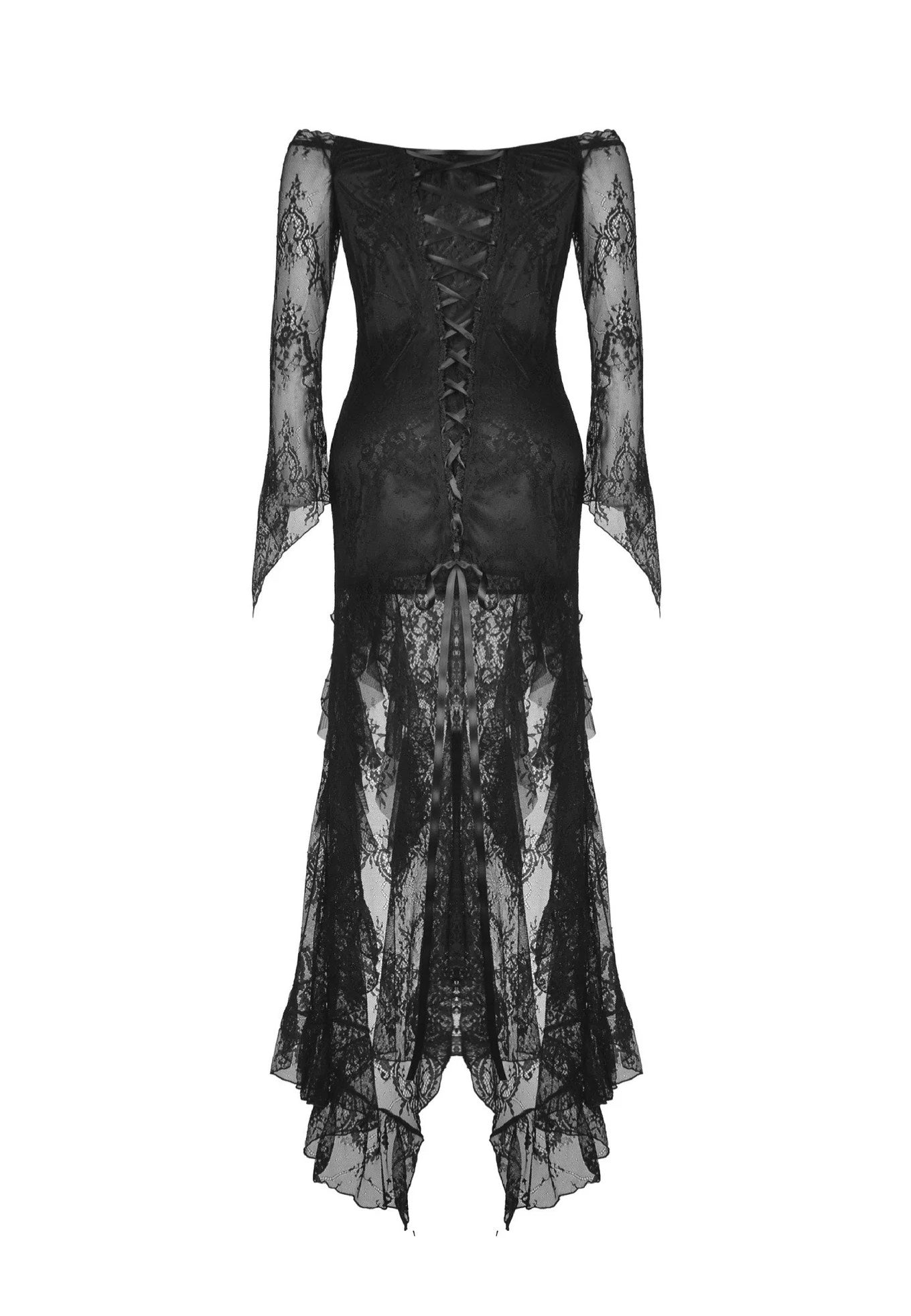 Dark in Love - Gothic Black Lace Frill Swallow Tail Mermaid - Dress | Women-Image