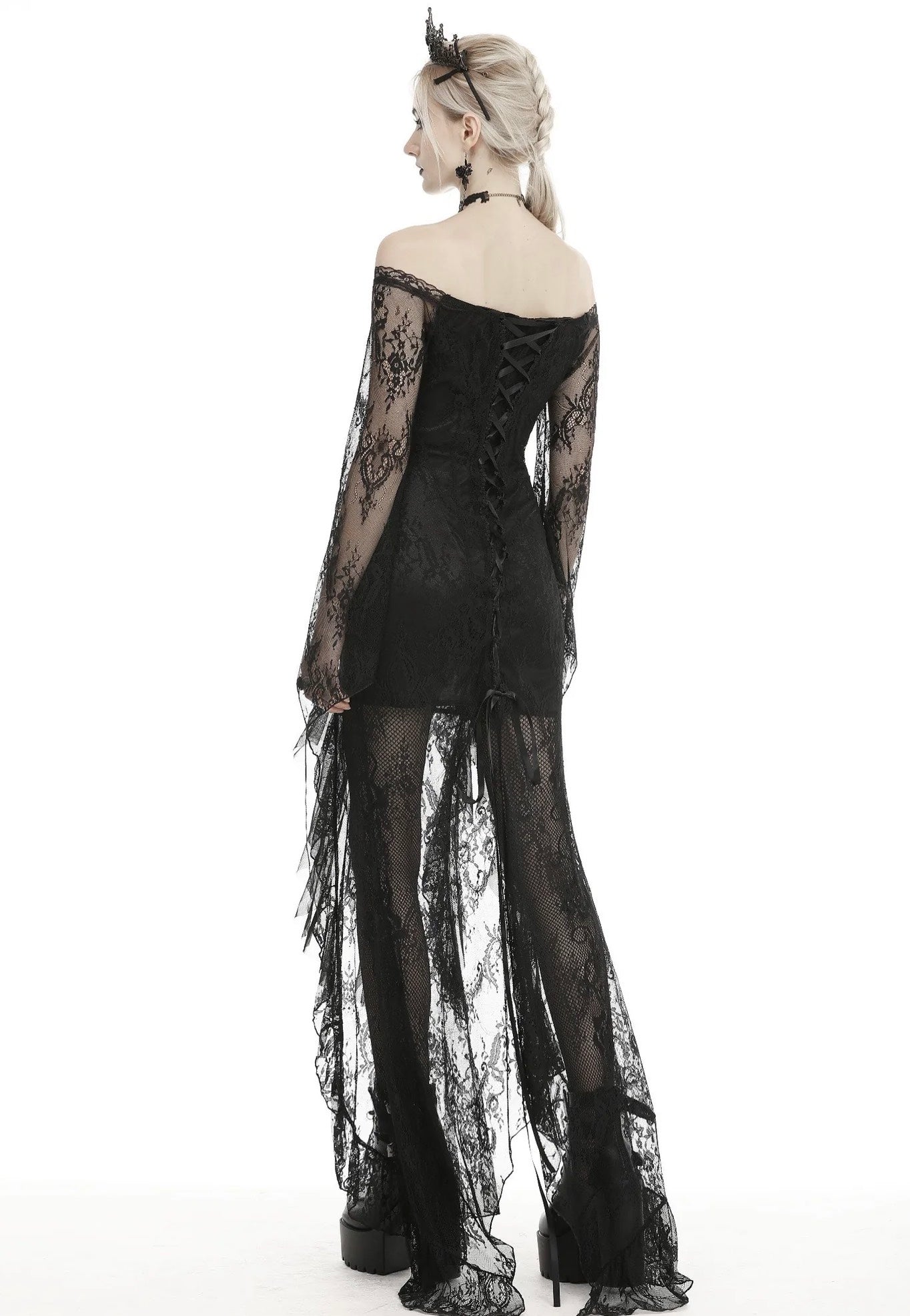 Dark in Love - Gothic Black Lace Frill Swallow Tail Mermaid - Dress | Women-Image