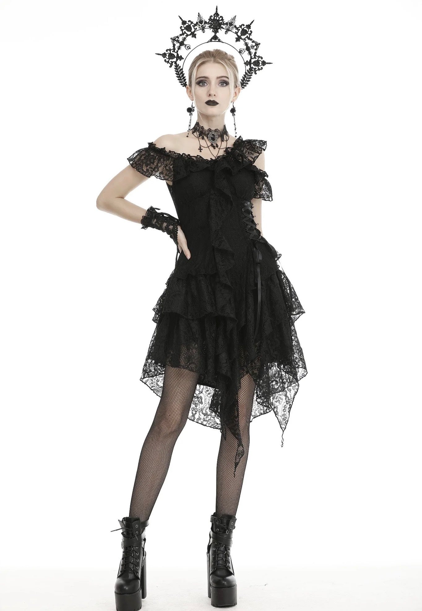 Dark in Love - Gothic Ghost Irreqular Frilly - Dress | Women-Image