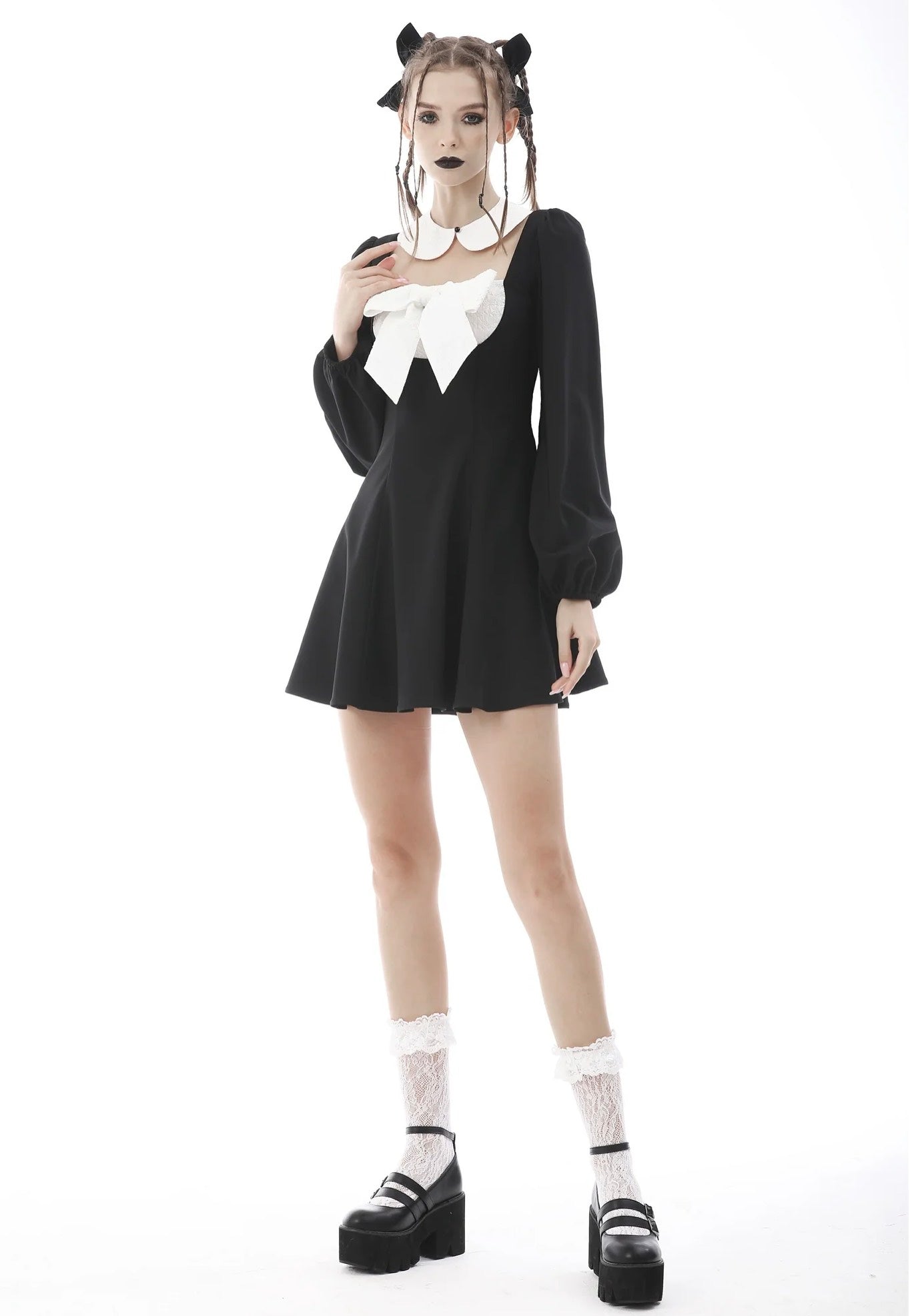 Dark In Love - Gothic Lolita Black White Super Bowknot Black - Dress | Women-Image