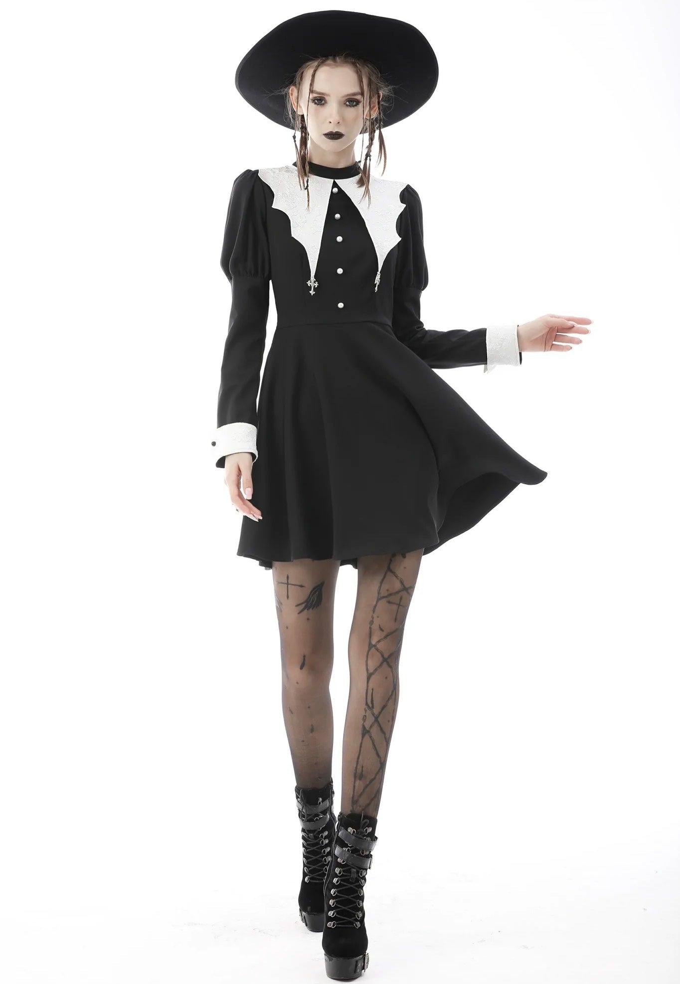 Dark In Love - Bat Entanglement Black White - Dress | Women-Image