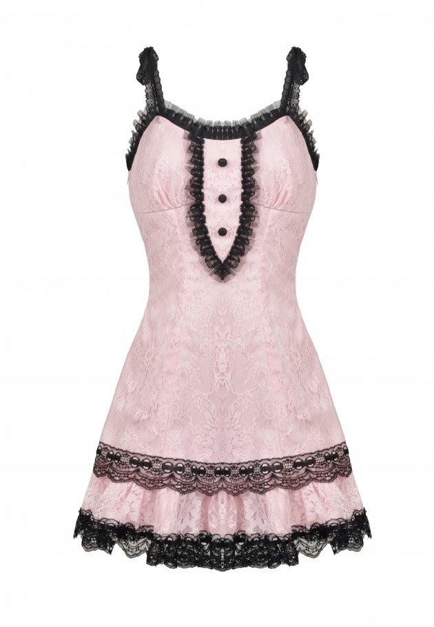 Dark In Love - Sexy Pink Doll Lace Button Up Front Strap Pink - Dress | Women-Image