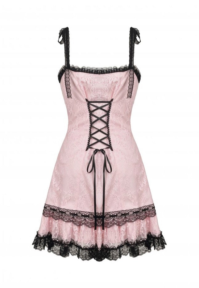 Dark In Love - Sexy Pink Doll Lace Button Up Front Strap Pink - Dress | Women-Image