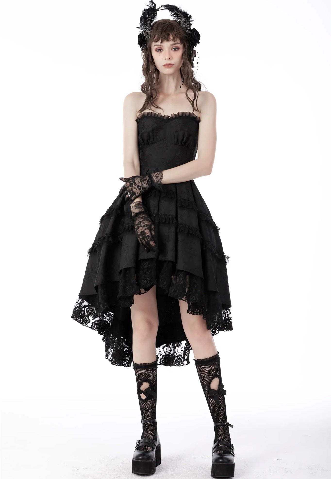 Dark In Love - Magic Girl Pleated Rose High Low Black - Dress | Women-Image