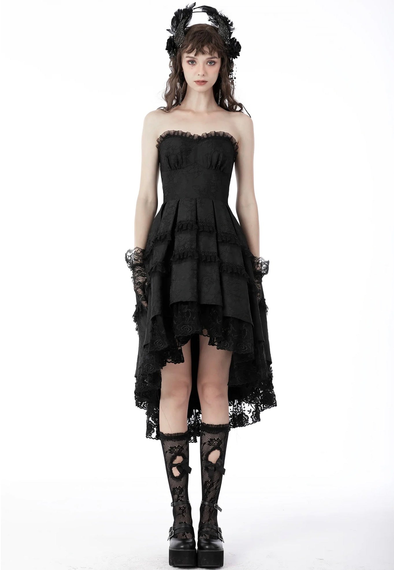 Dark In Love - Magic Girl Pleated Rose High Low Black - Dress | Women-Image