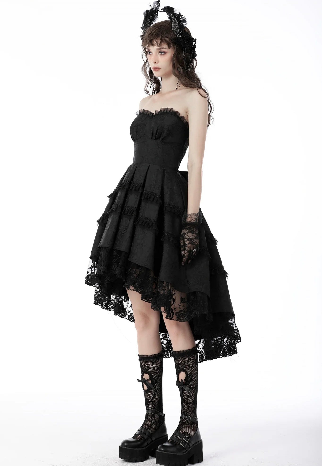 Dark In Love - Magic Girl Pleated Rose High Low Black - Dress | Women-Image