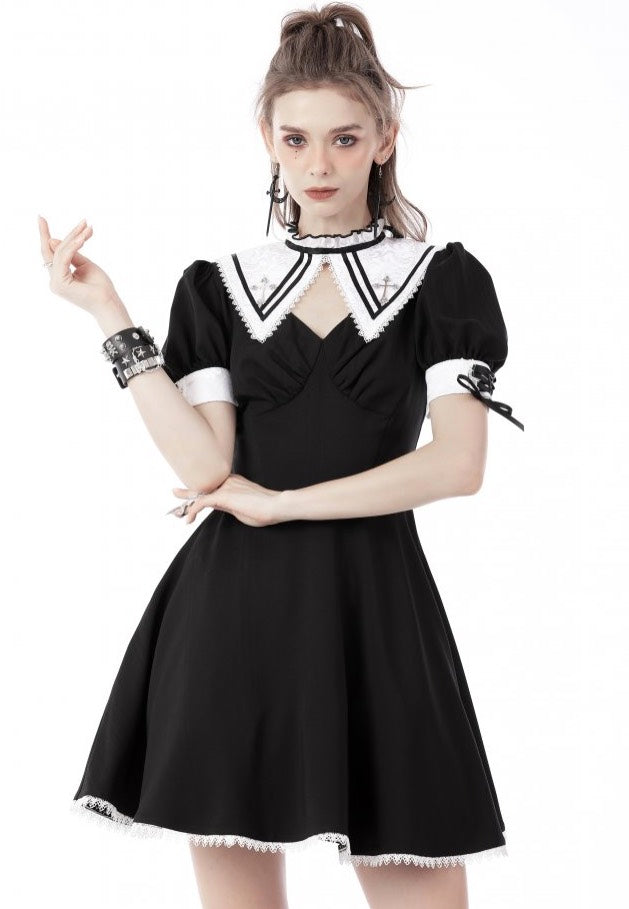 Dark In Love - Magic Princess Cross White Neckline Black - Dress | Women-Image