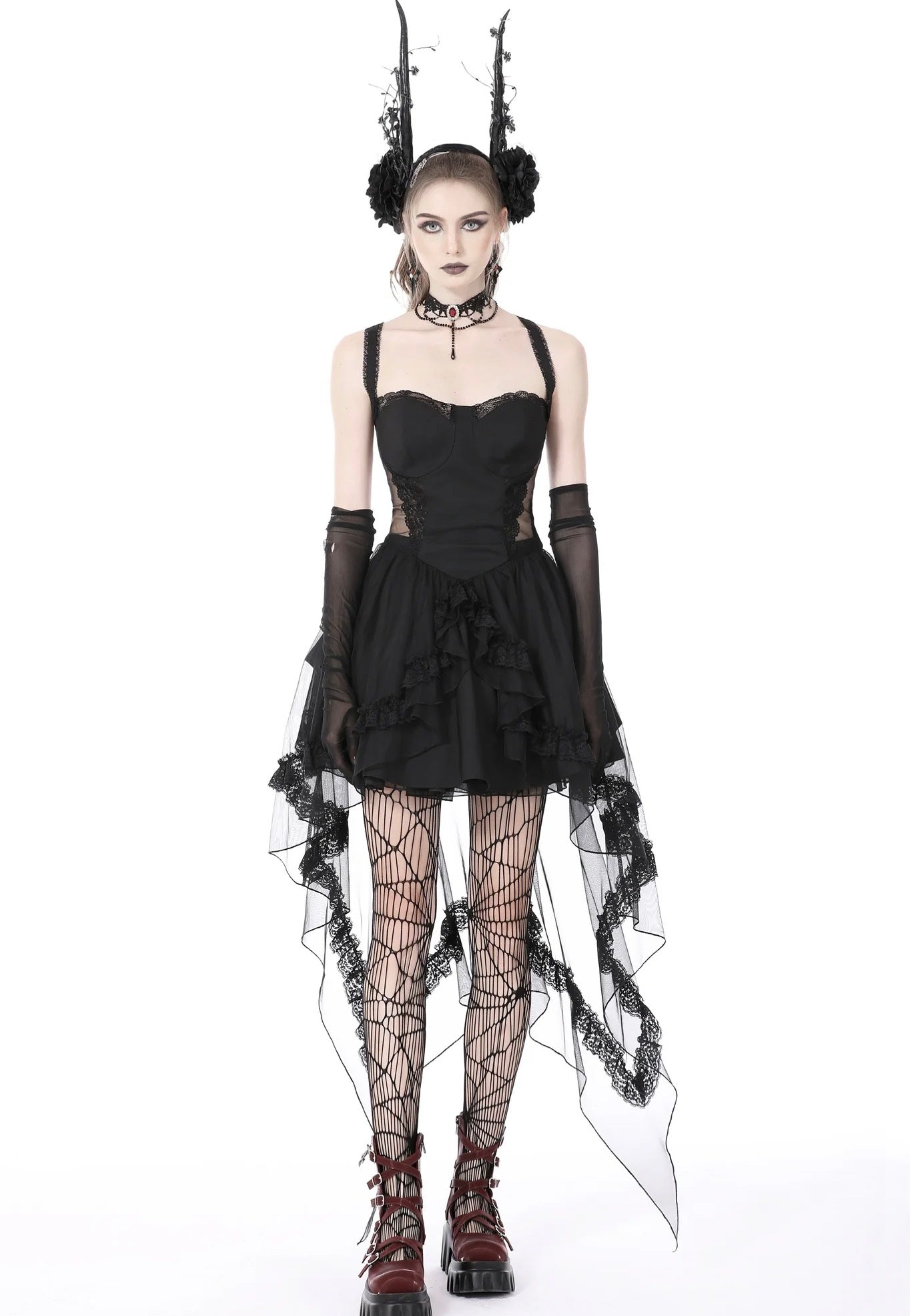 Dark in Love - Gothic Doll Cold Waist Swallowtail Halter - Dress | Women-Image