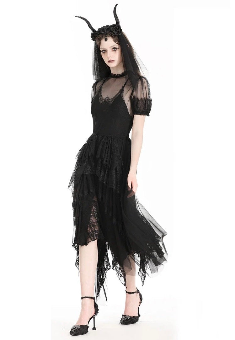 Dark In Love - Gothic Dark Night Elf Winged Mesh Black - Dress | Women-Image