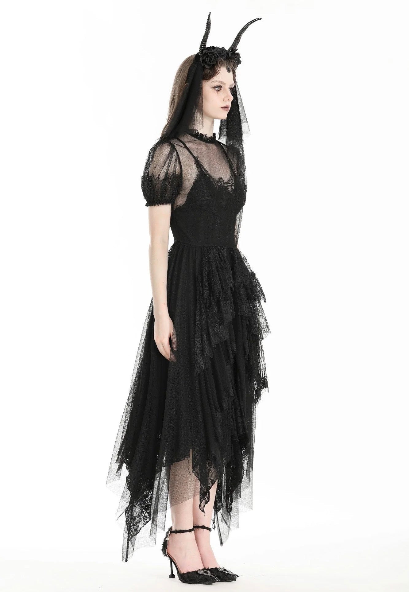 Dark In Love - Gothic Dark Night Elf Winged Mesh Black - Dress | Women-Image