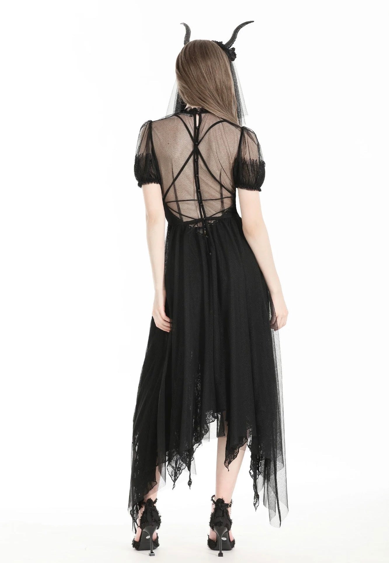 Dark In Love - Gothic Dark Night Elf Winged Mesh Black - Dress | Women-Image