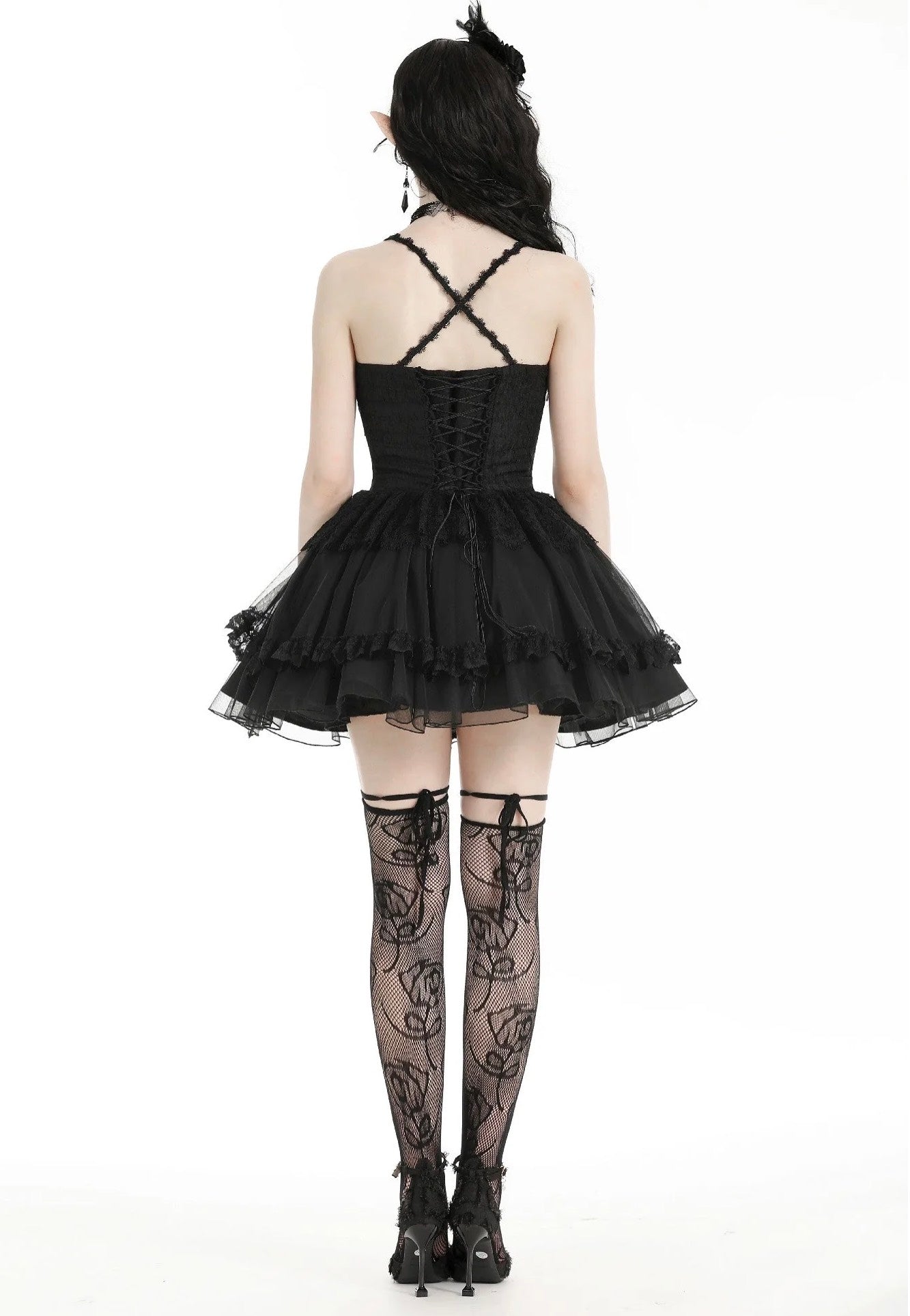 Dark In Love - Gothic Black Swan Tulle Lace Trim Black - Dress | Women-Image