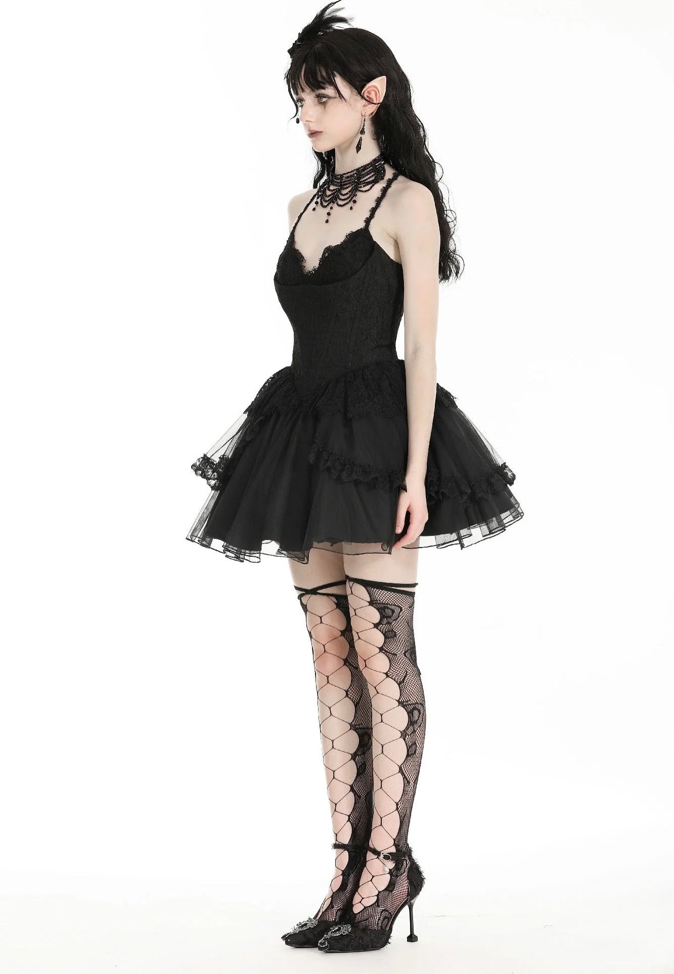 Dark In Love - Gothic Black Swan Tulle Lace Trim Black - Dress | Women-Image