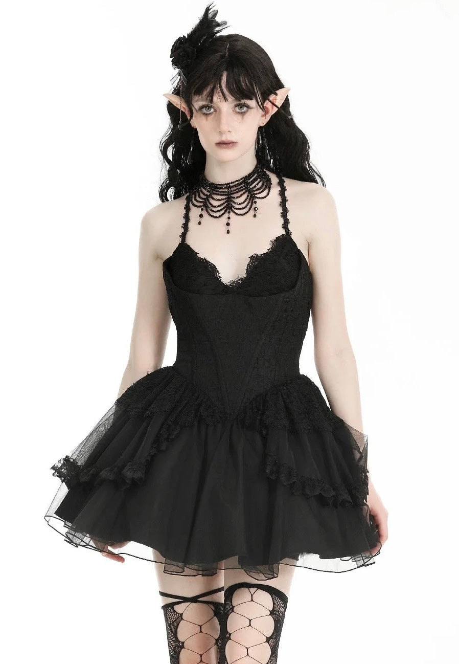 Dark In Love - Gothic Black Swan Tulle Lace Trim Black - Dress | Women-Image