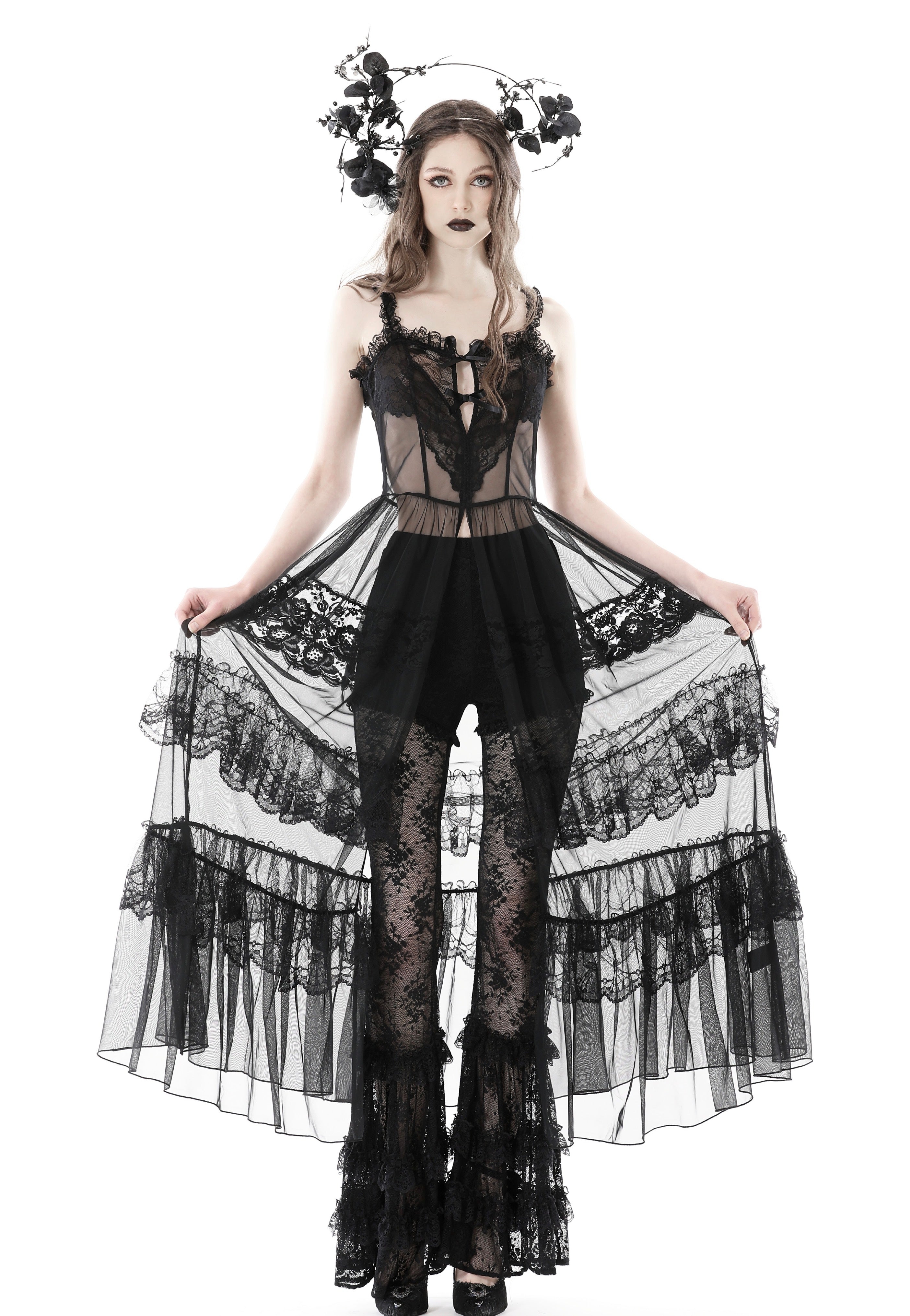 Dark In Love - Gothic Sexy Transparent Hearted Layer Lace Mesh Black - Dress | Women-Image