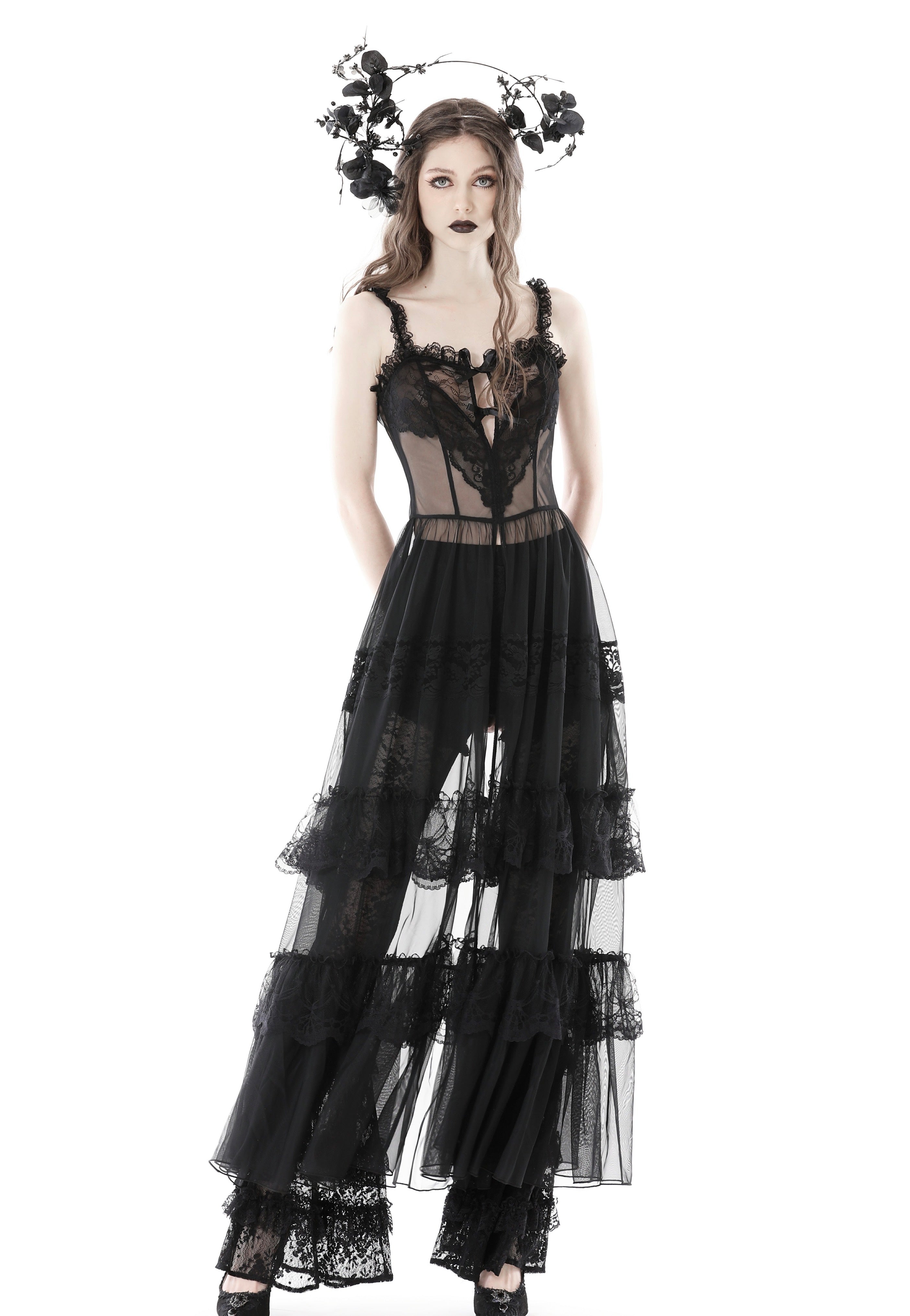 Dark In Love - Gothic Sexy Transparent Hearted Layer Lace Mesh Black - Dress | Women-Image