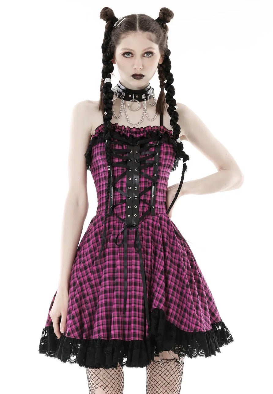 Dark In Love - Rebel Pink Check Sweet Cool Pink - Dress | Women-Image