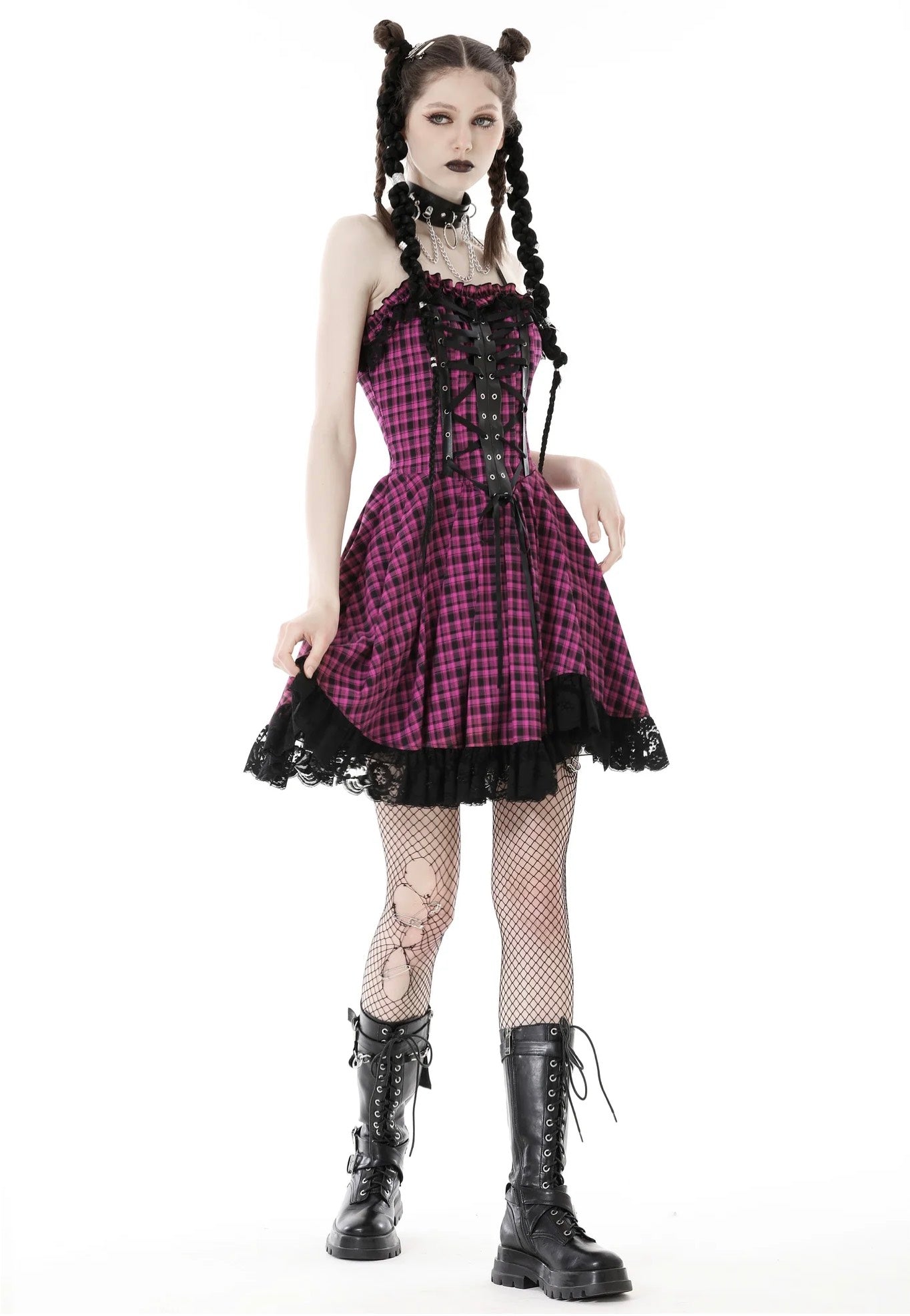 Dark In Love - Rebel Pink Check Sweet Cool Pink - Dress | Women-Image