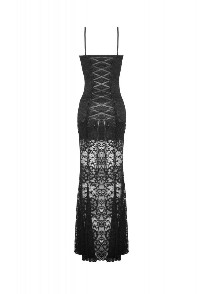 Dark In Love - Gothic Lace See-Through Sexy Waint Lace Maxi Strap - Dress | Women-Image