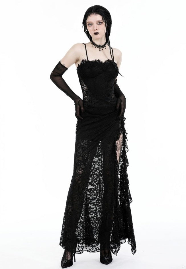 Dark In Love - Gothic Lace See-Through Sexy Waint Lace Maxi Strap - Dress | Women-Image