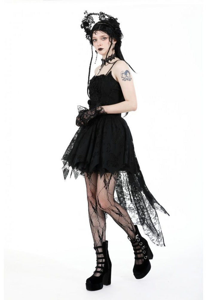 Dark In Love - Gothic Black Rose Bloom Dovetail Lace - Dress | Women-Image