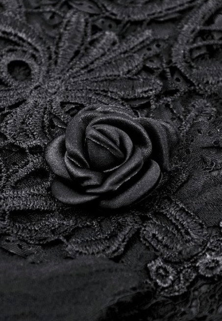 Dark In Love - Gothic Black Rose Bloom Dovetail Lace - Dress | Women-Image