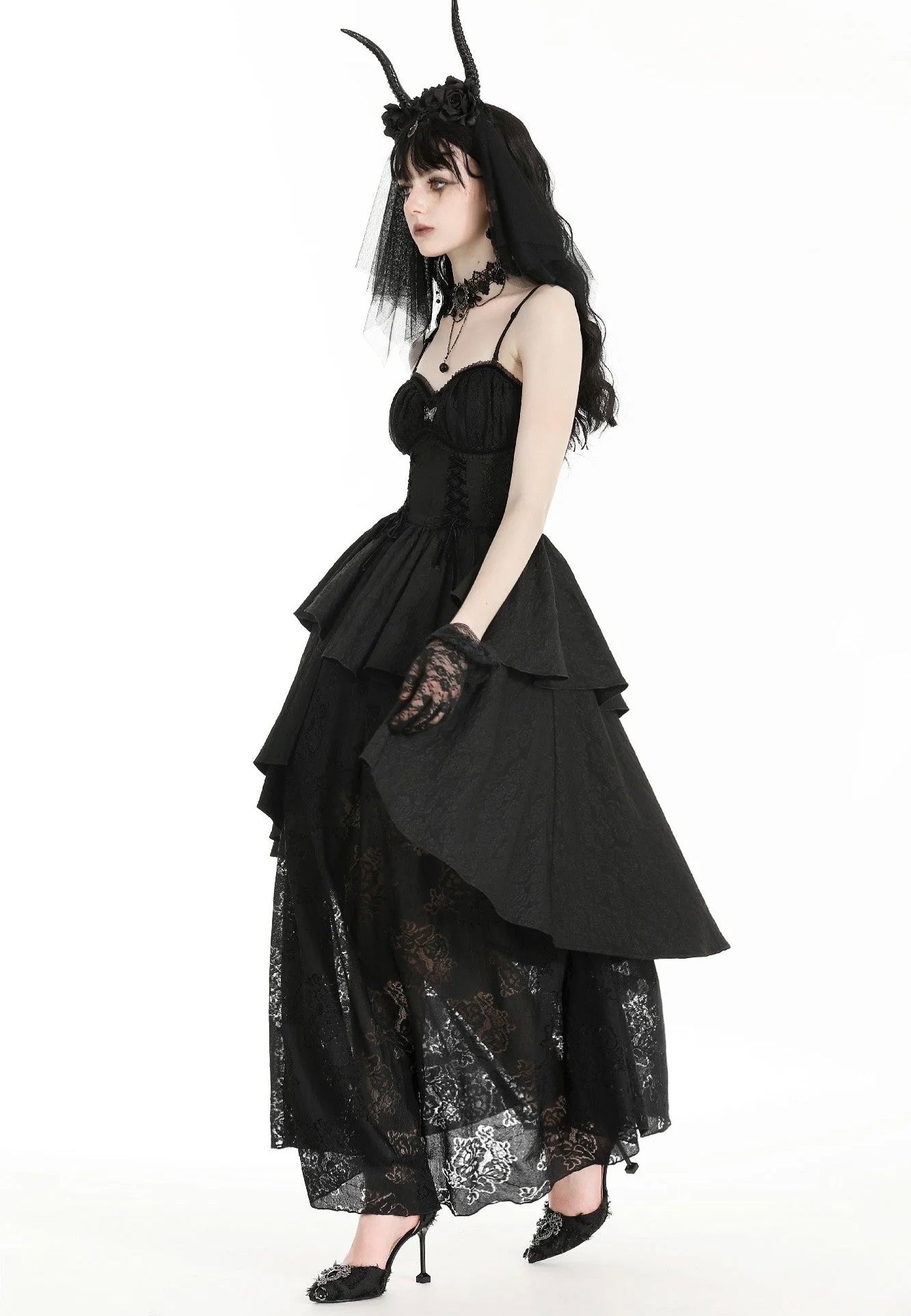 Dark In Love - Gothic Death Butterfly Layered Hi Low Black - Dress | Women-Image