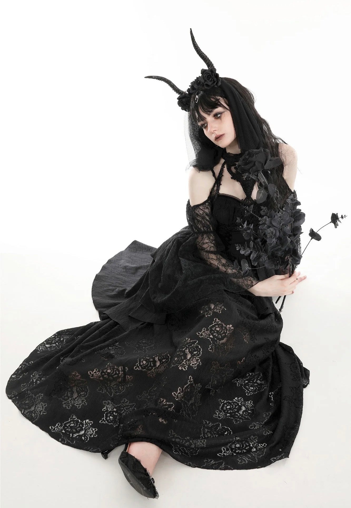 Dark In Love - Gothic Death Butterfly Layered Hi Low Black - Dress | Women-Image