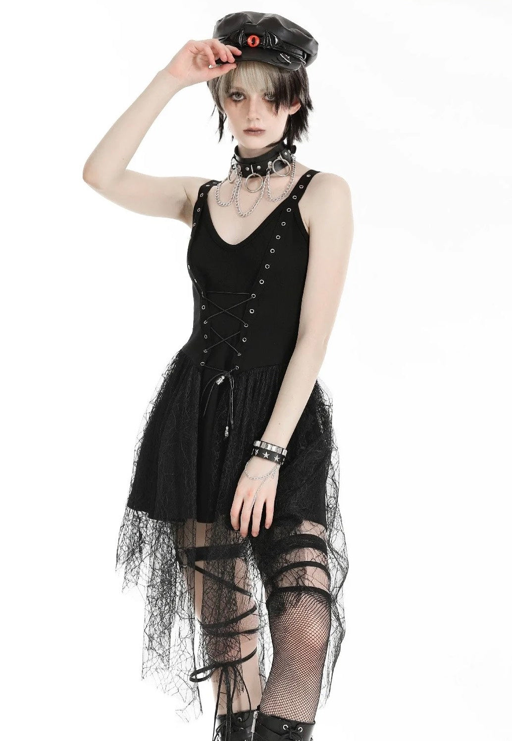 Dark In Love - Spider Web With Metal Pentagrams Black - Dress | Women-Image