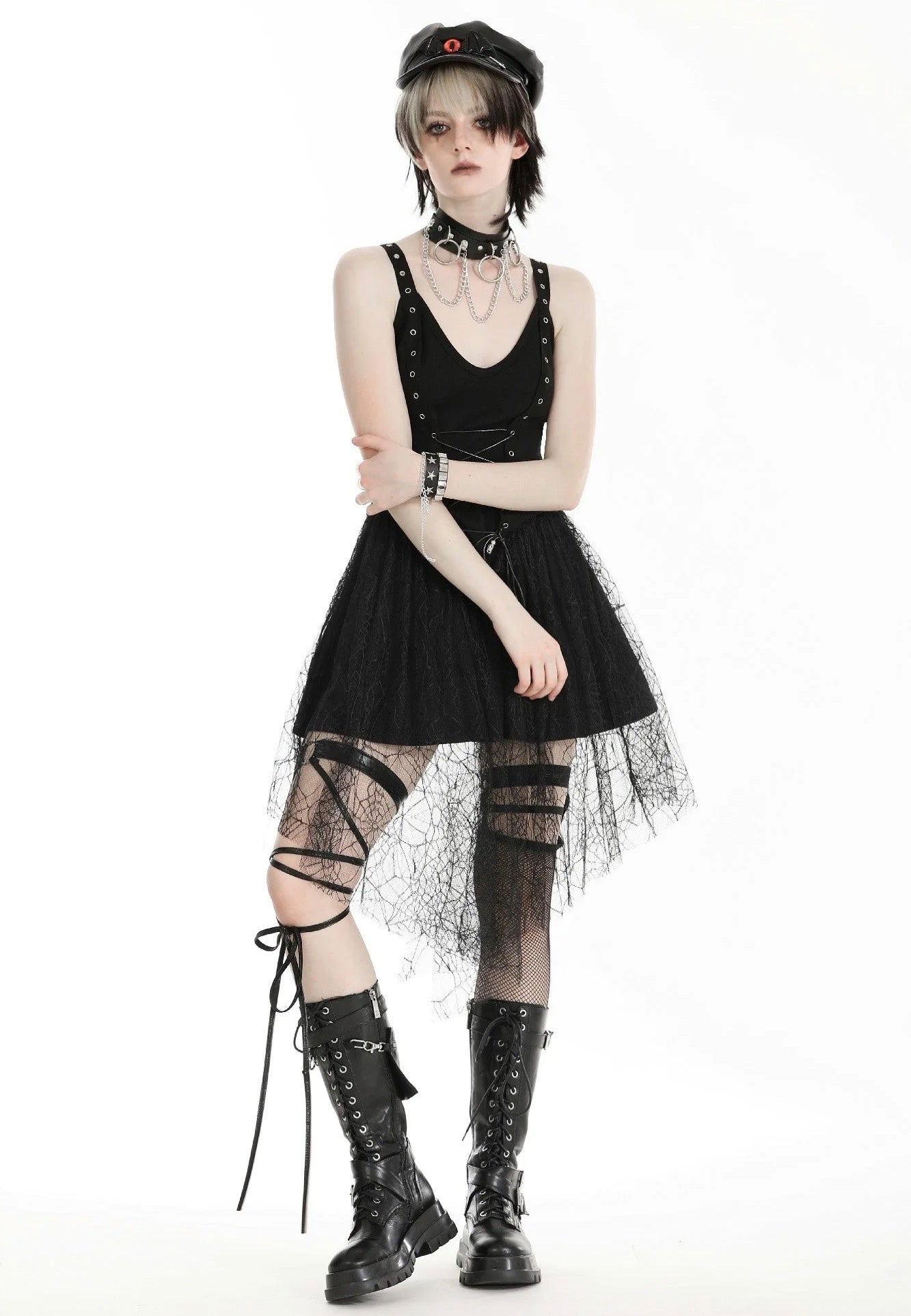 Dark In Love - Spider Web With Metal Pentagrams Black - Dress | Women-Image