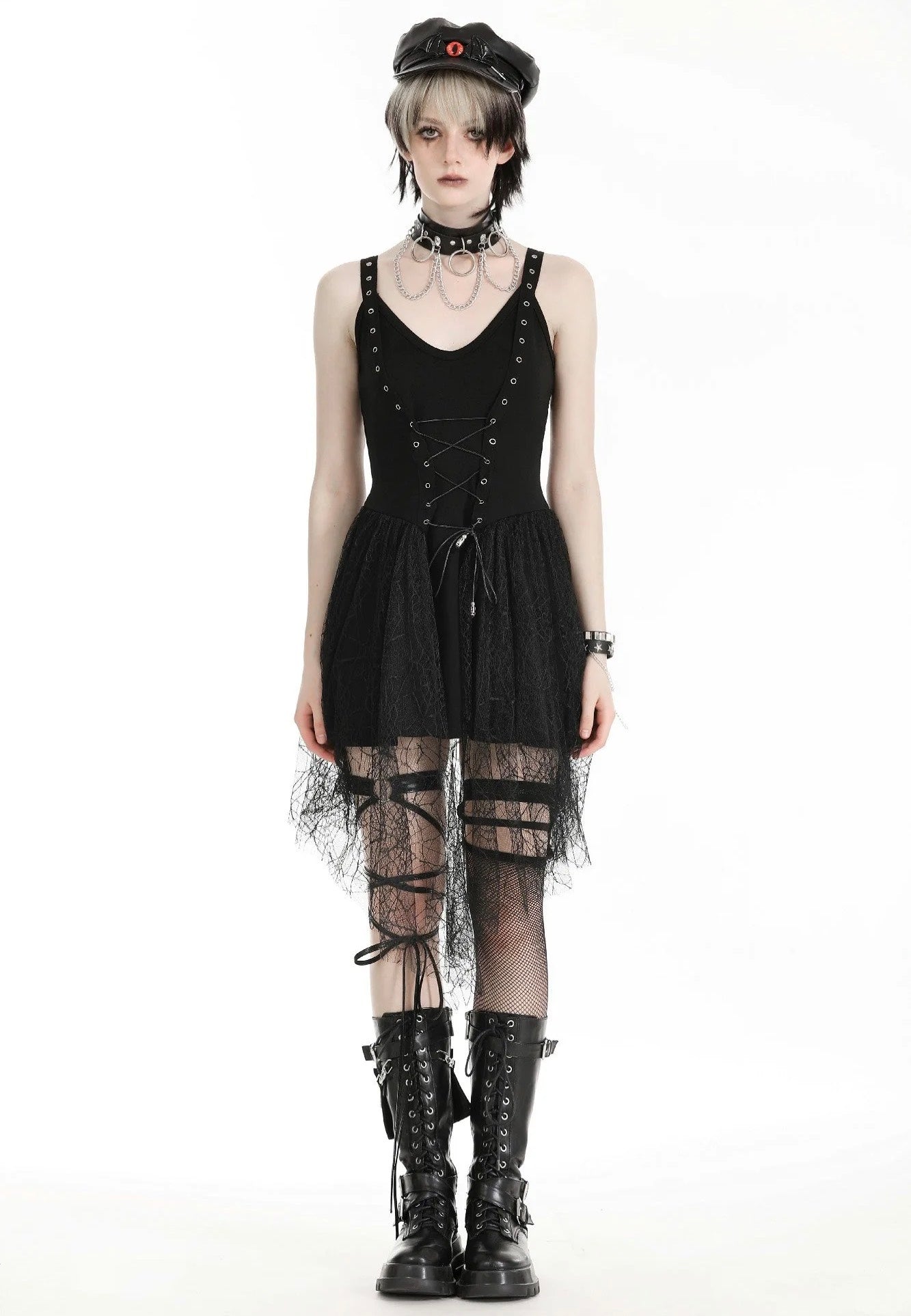 Dark In Love - Spider Web With Metal Pentagrams Black - Dress | Women-Image