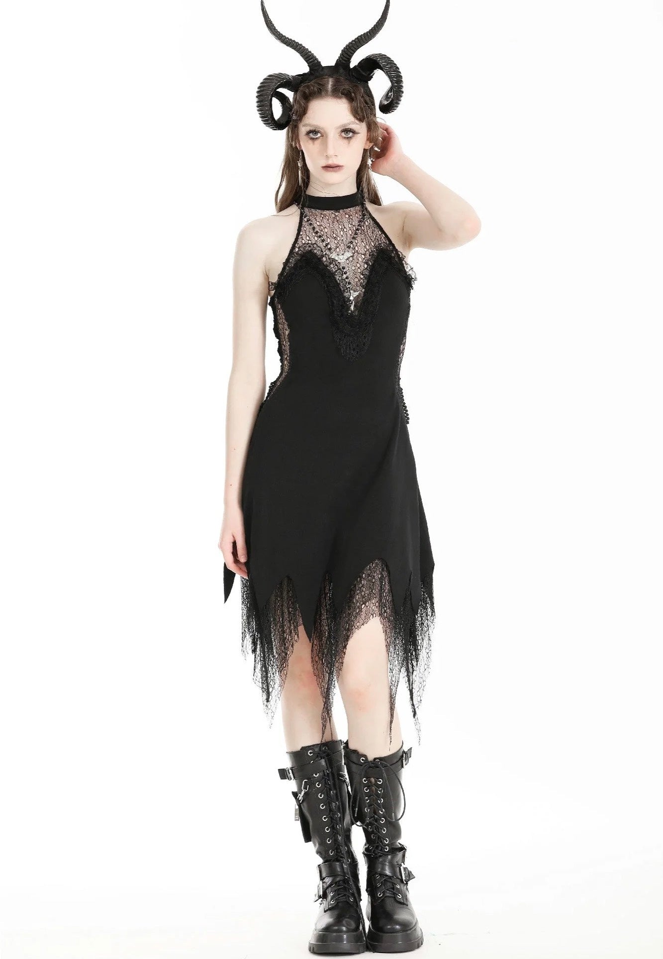 Dark In Love - Devil Sexy Net Deep V Neck Black - Dress | Women-Image