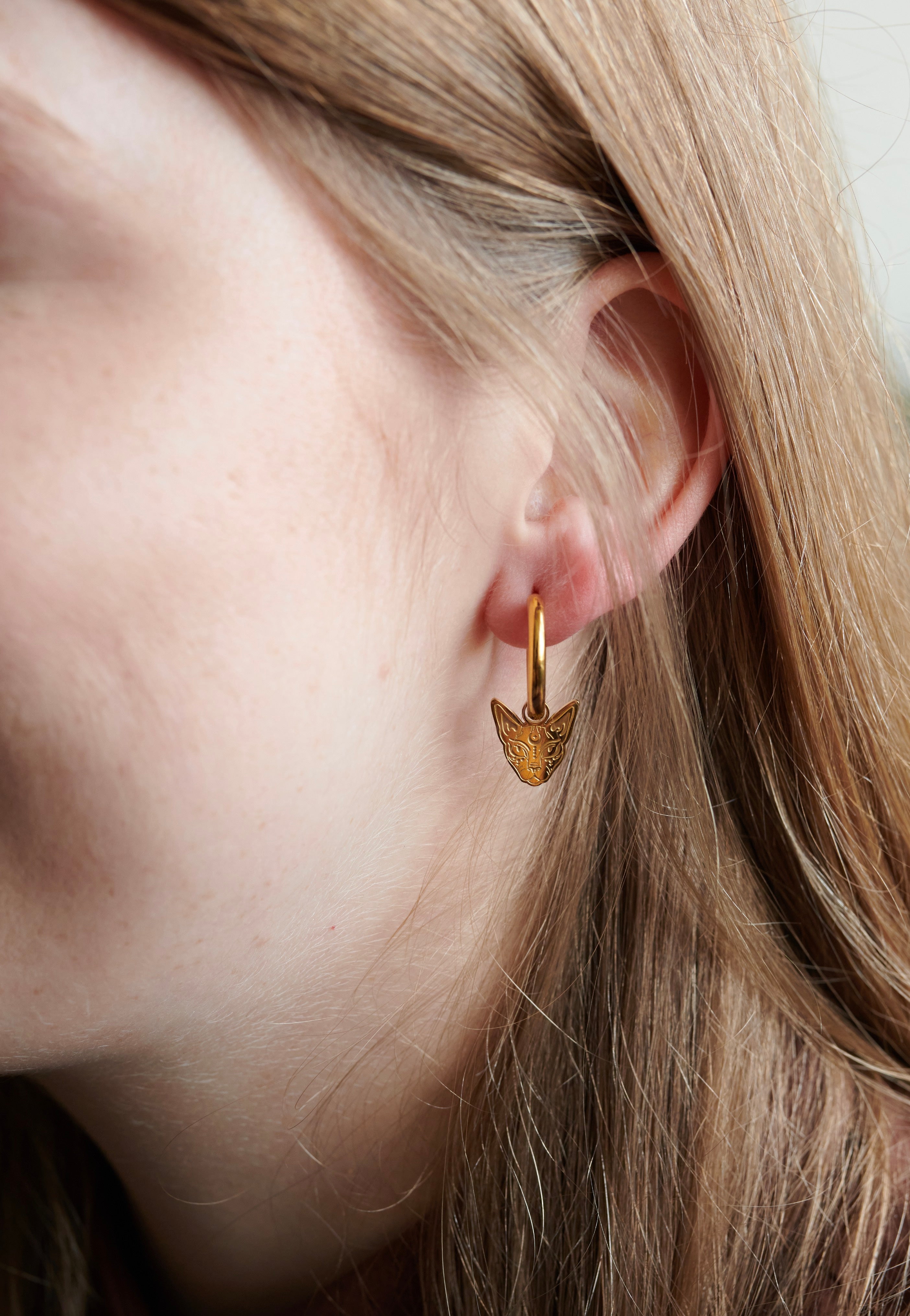 Wildcat - Little Sphynx Gold Hoops - Earrings | Neutral-Image