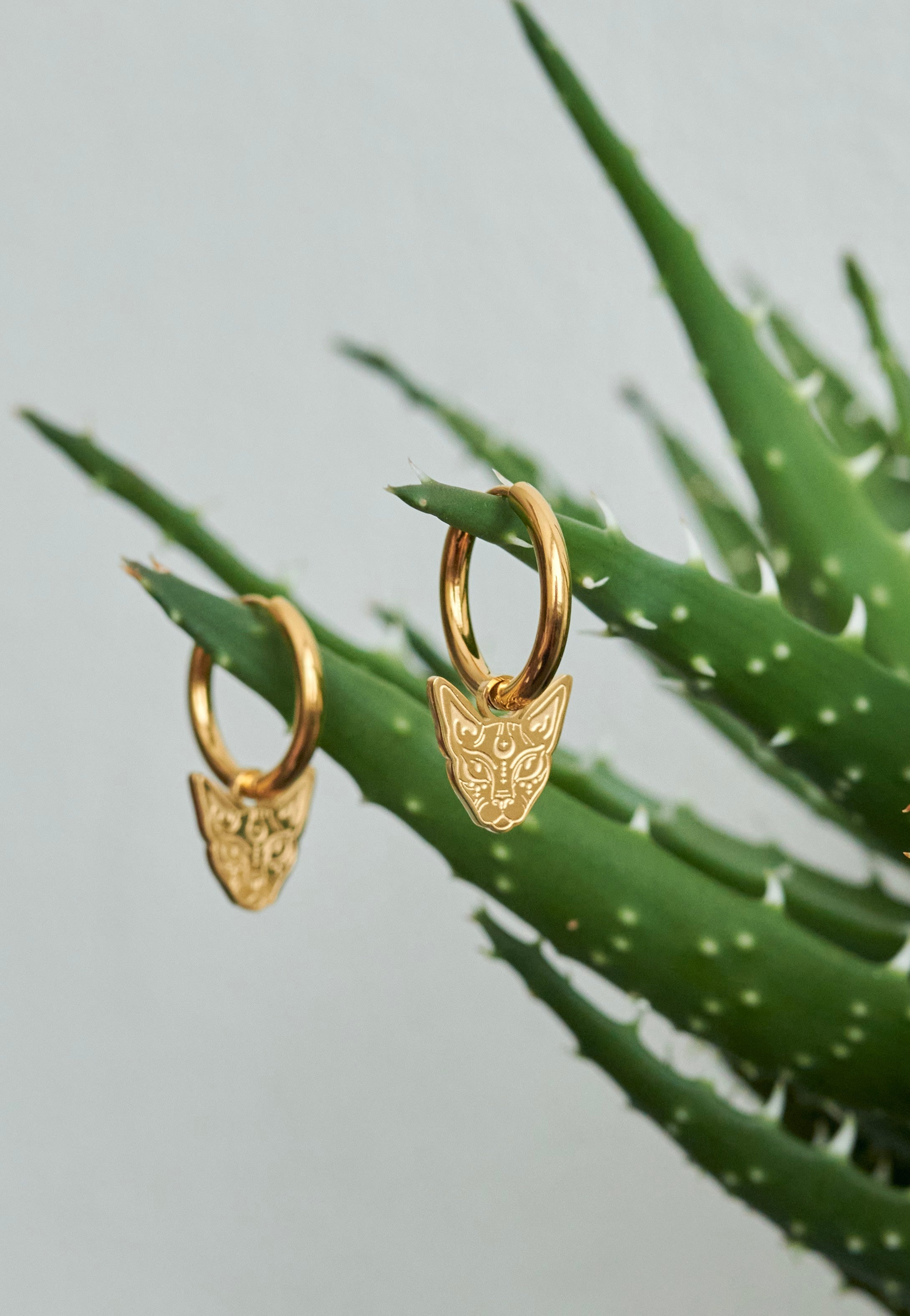 Wildcat - Little Sphynx Gold Hoops - Earrings | Neutral-Image