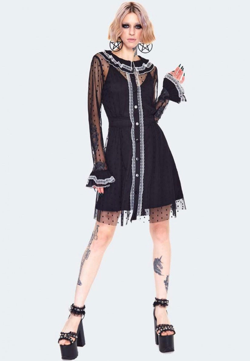 Jawbreaker - Frilled Collar Mesh Witch Black - Dress | Women-Image