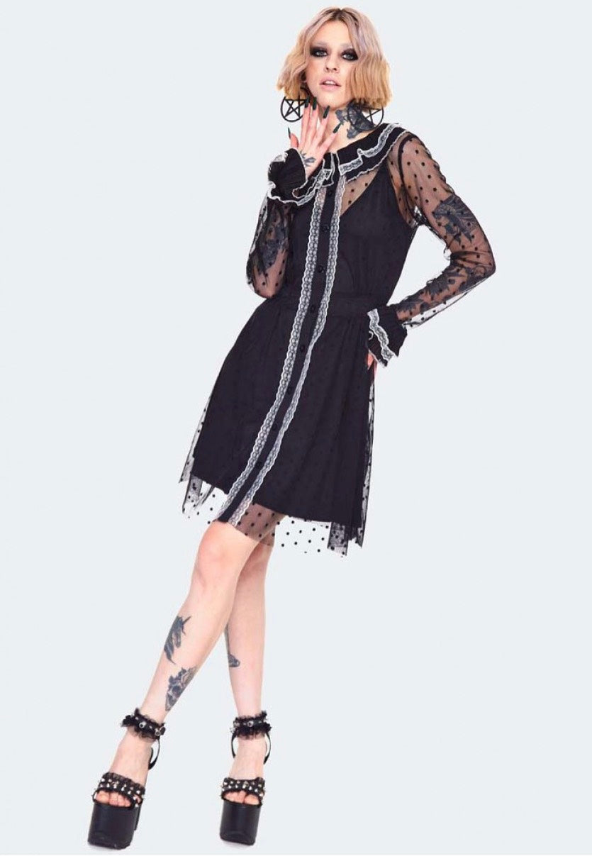 Jawbreaker - Frilled Collar Mesh Witch Black - Dress | Women-Image