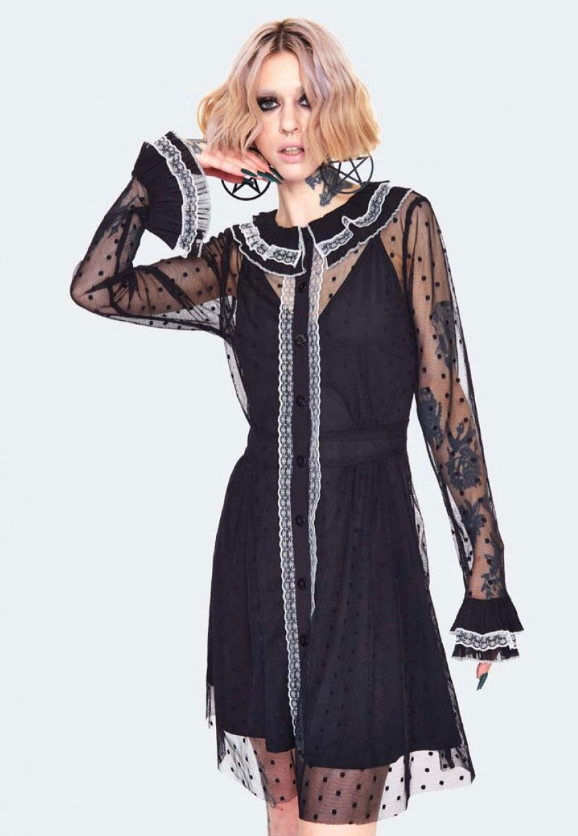 Jawbreaker - Frilled Collar Mesh Witch Black - Dress | Women-Image