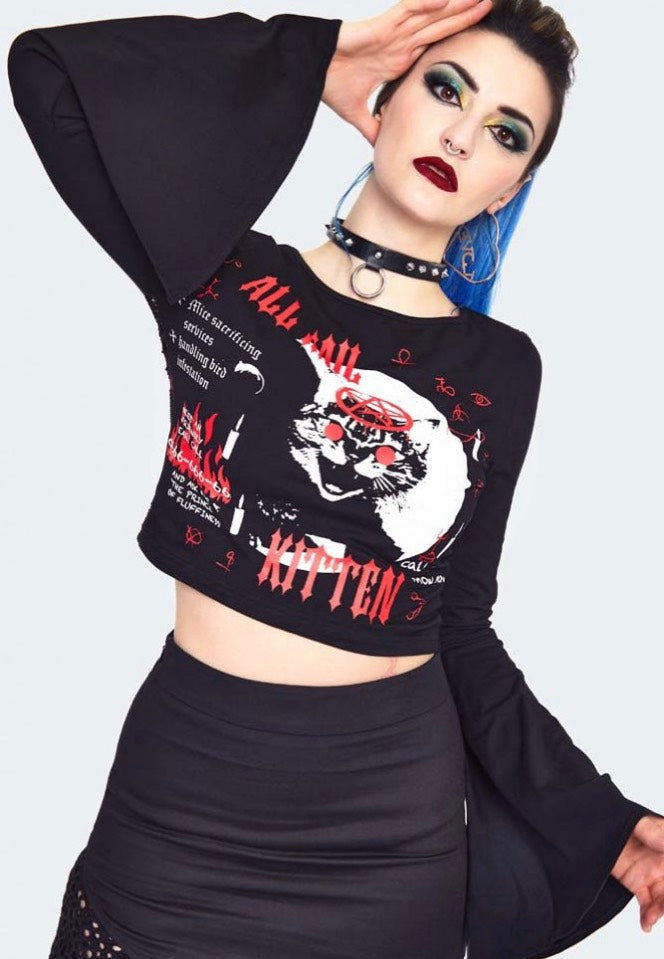 Jawbreaker - Hail Kitten Flared Sleeve Black - Crop Top | Women-Image