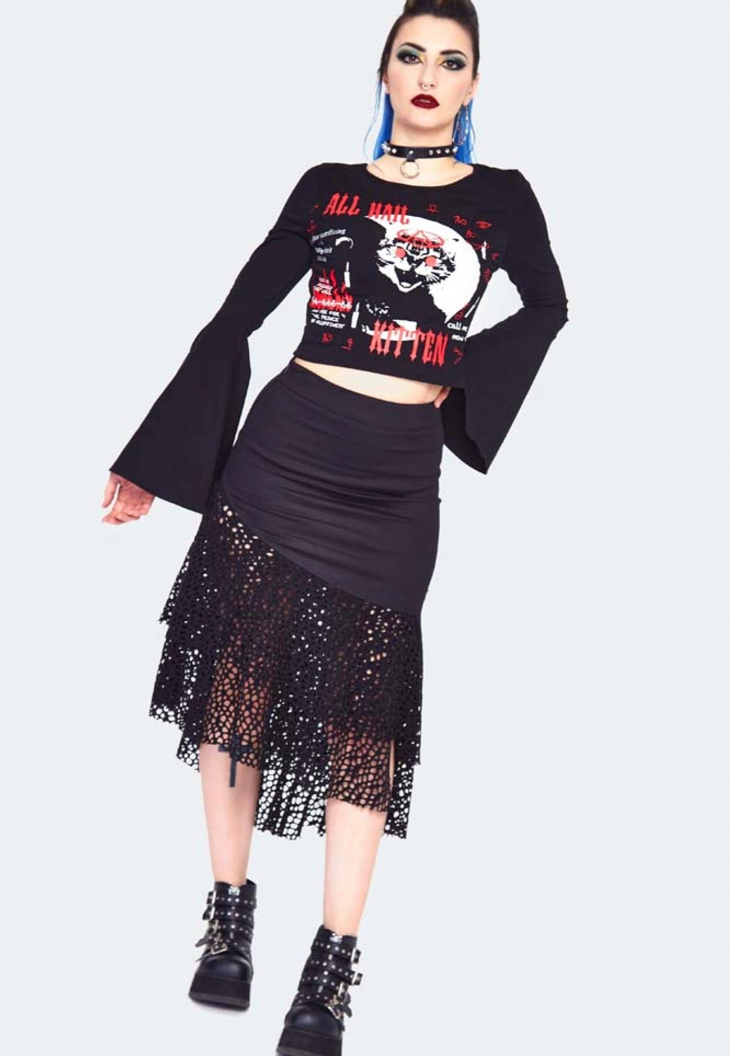 Jawbreaker - Hail Kitten Flared Sleeve Black - Crop Top | Women-Image