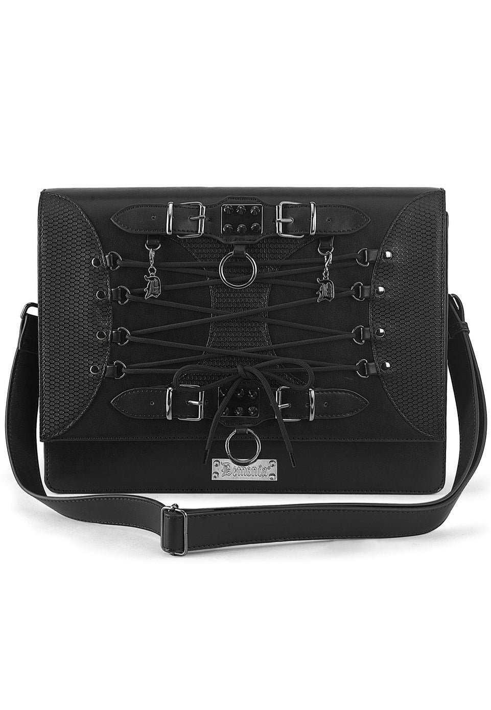 DemoniaCult - Faux Leather Large Crossbody Black - Messenger Bag | Neutral-Image