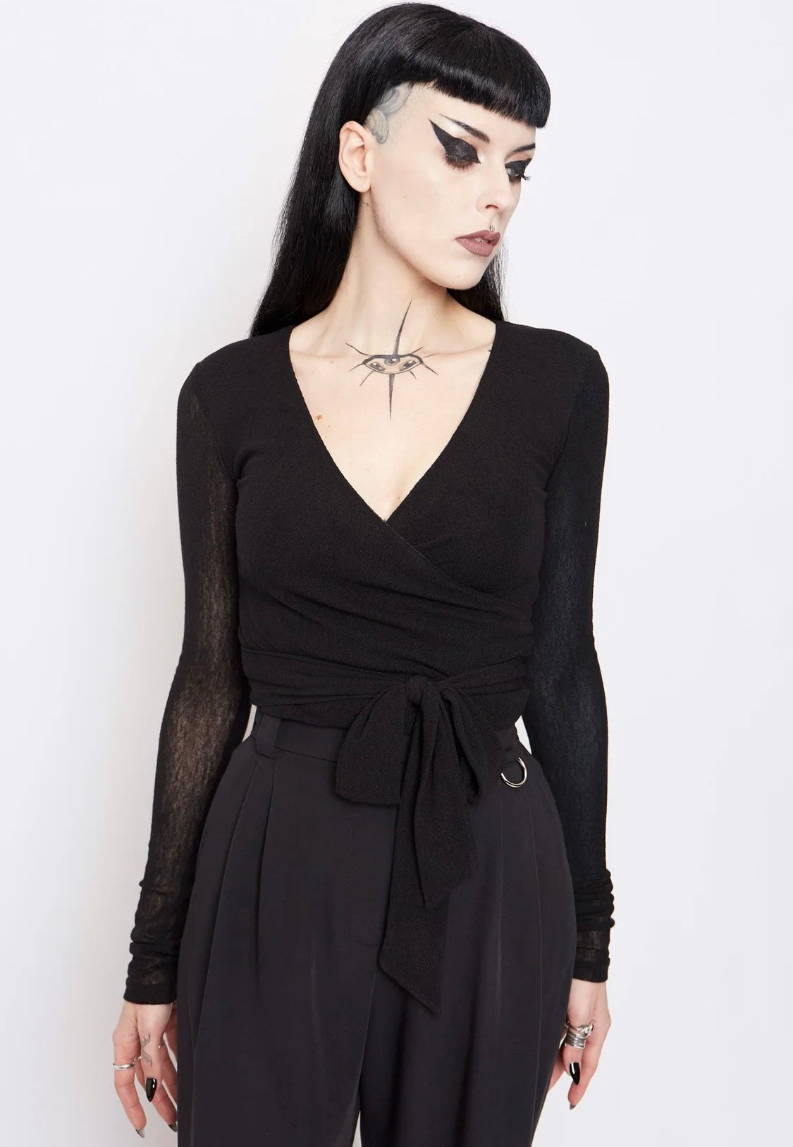 Mary Wyatt - Helena Knitted Mesh Wrap Black - Top | Women-Image