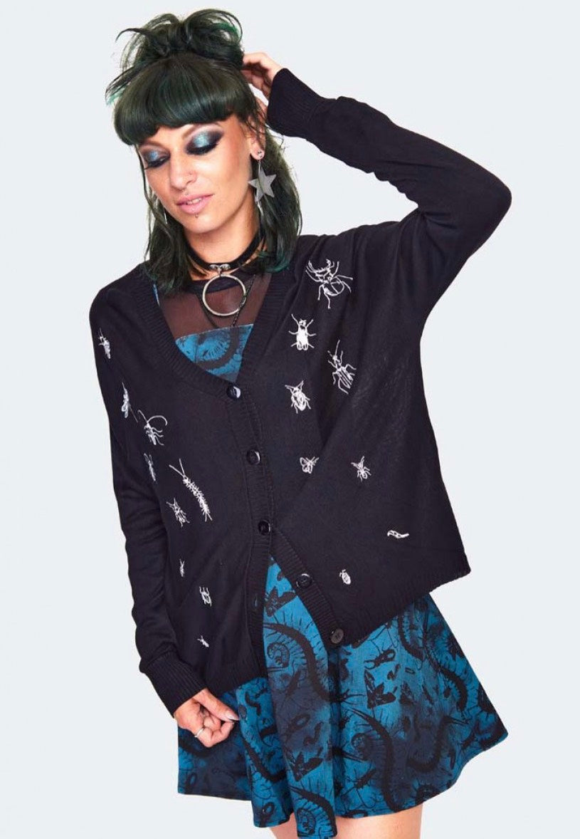 Jawbreaker - Insect Embroidered Slouchy Black - Cardigan | Women-Image