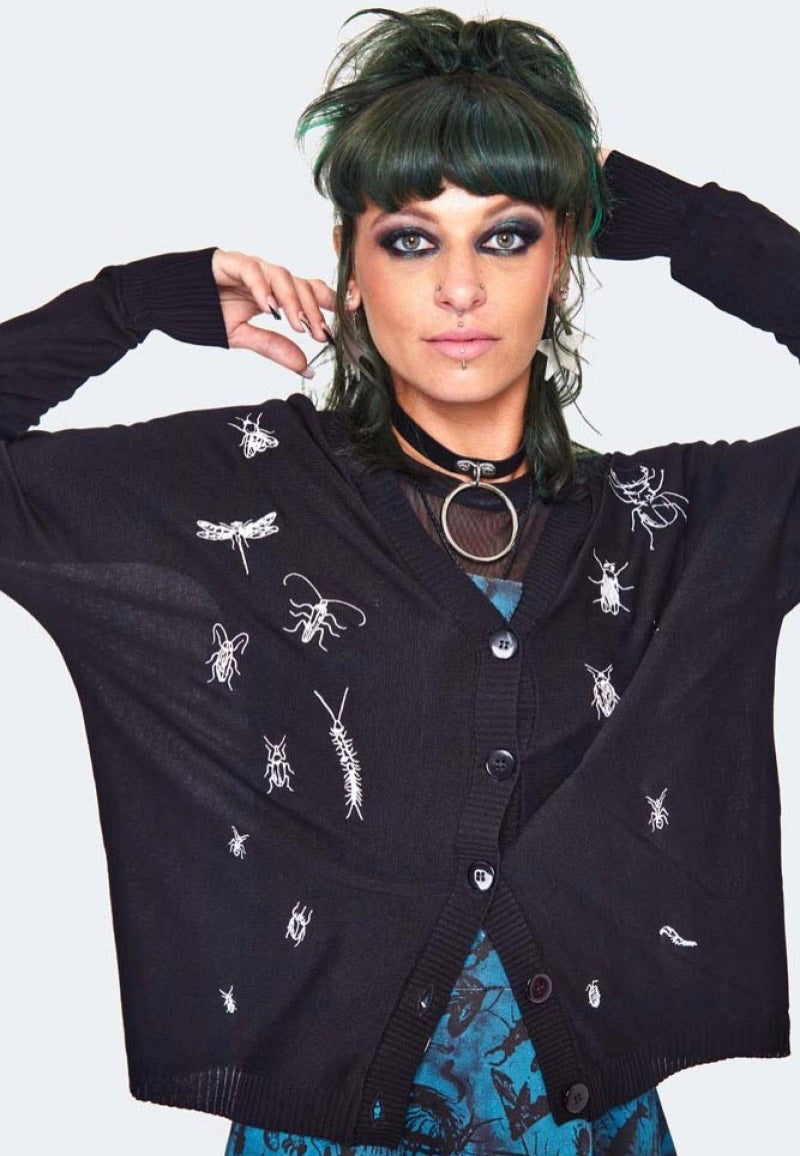 Jawbreaker - Insect Embroidered Slouchy Black - Cardigan | Women-Image