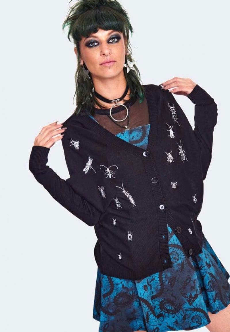 Jawbreaker - Insect Embroidered Slouchy Black - Cardigan | Women-Image