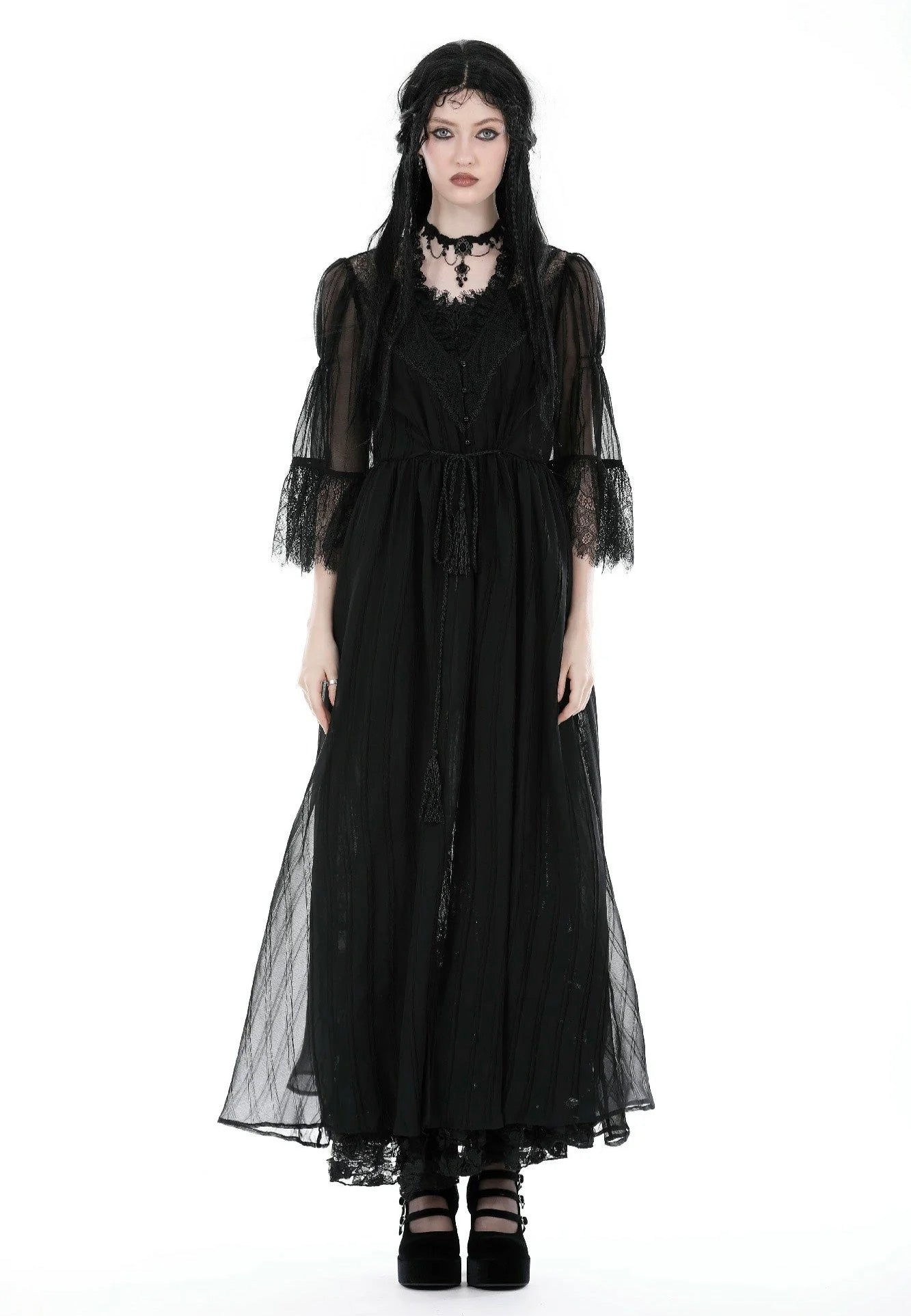 Dark In Love - Gothic Sexy Mesh Long Overwear Black - Cardigan | Women-Image