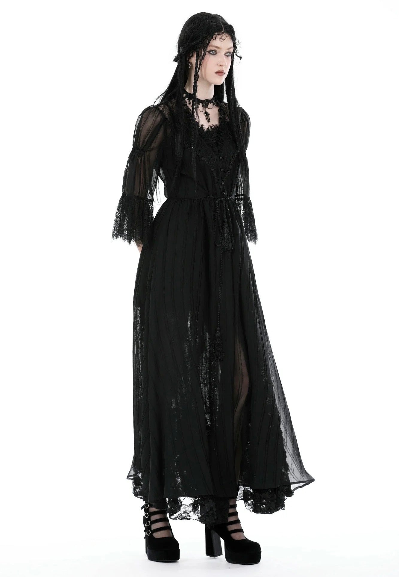 Dark In Love Gothic Sexy Mesh Long Overwear Black Cardigan Nuclear Blast